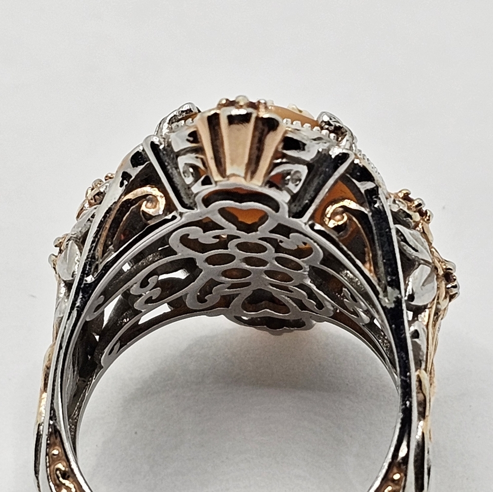 Genuine Handcarved Shell & Orange Sapphire Cameo 💍 Palladium Sterling Sz 9! - Picture 3 of 7